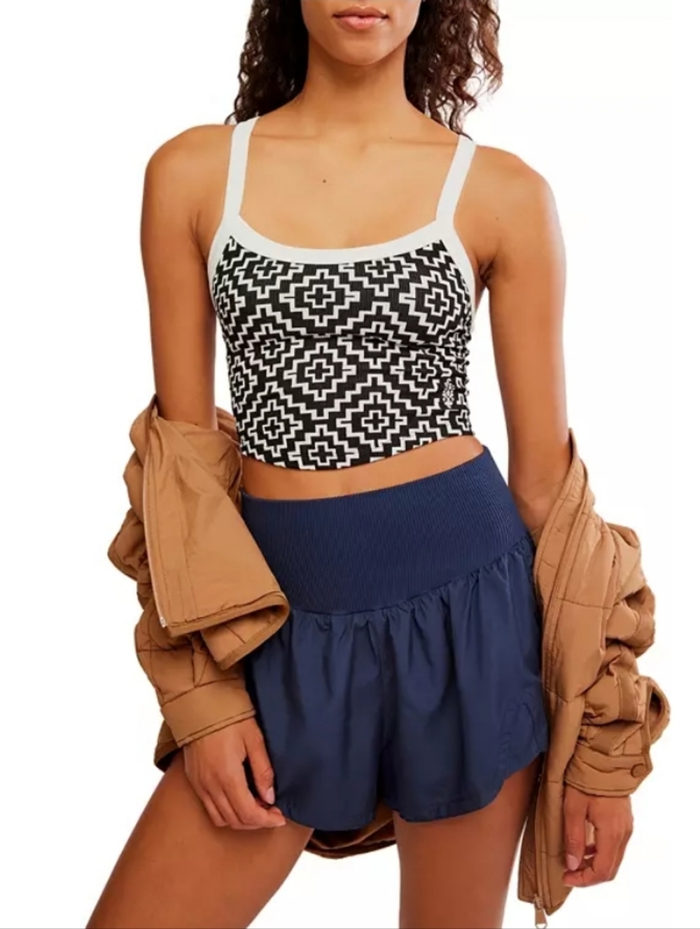 FP Movement All Clear Jacquard Cami In Black Geo Combo, NWT